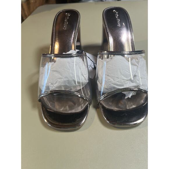 The Drop Women's Pattie High Block-Heeled Mule Sandal Pewter Clear 10 - Picture 3 of 10